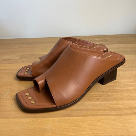 Frame Le Beachwood Leather Slide Sandal Heel‎ in Tobacco Brown - Picture 2 of 12